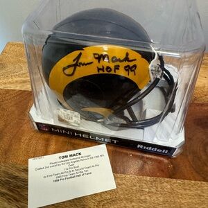 Tom Mack Signed Mini Helmet Autographed Riddell Los Angeles Rams HOF 1999